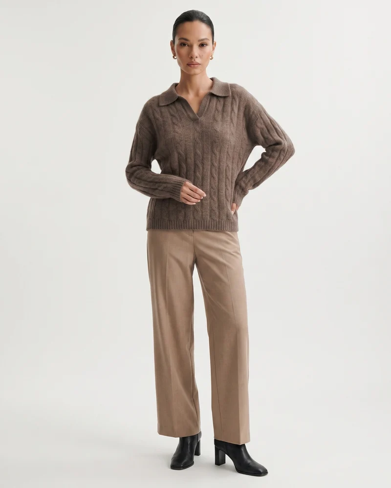 Dina Cashmere & Mulberry Silk Long Sleeve Polo Oversized