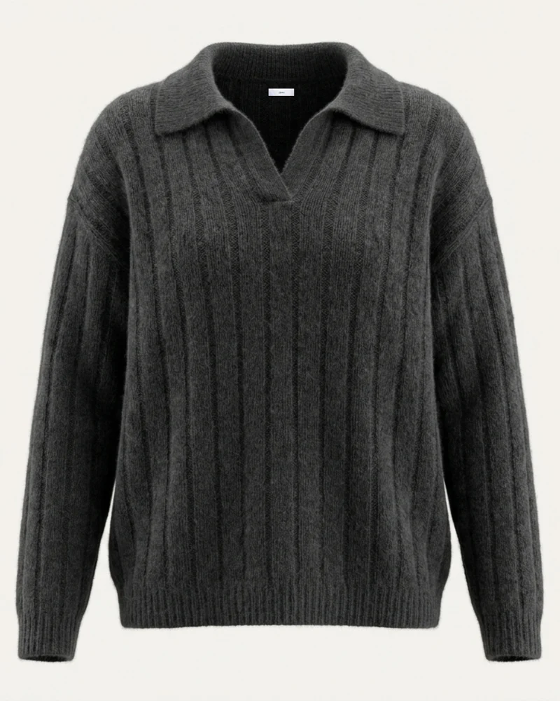 Dina Cashmere & Mulberry Silk Long Sleeve Polo Oversized