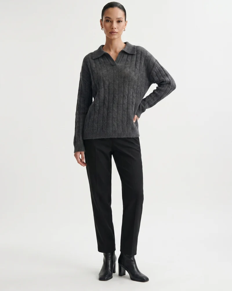 Dina Cashmere & Mulberry Silk Long Sleeve Polo Oversized