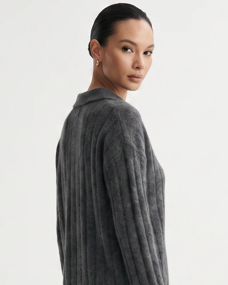 Dina Cashmere & Mulberry Silk Long Sleeve Polo Oversized