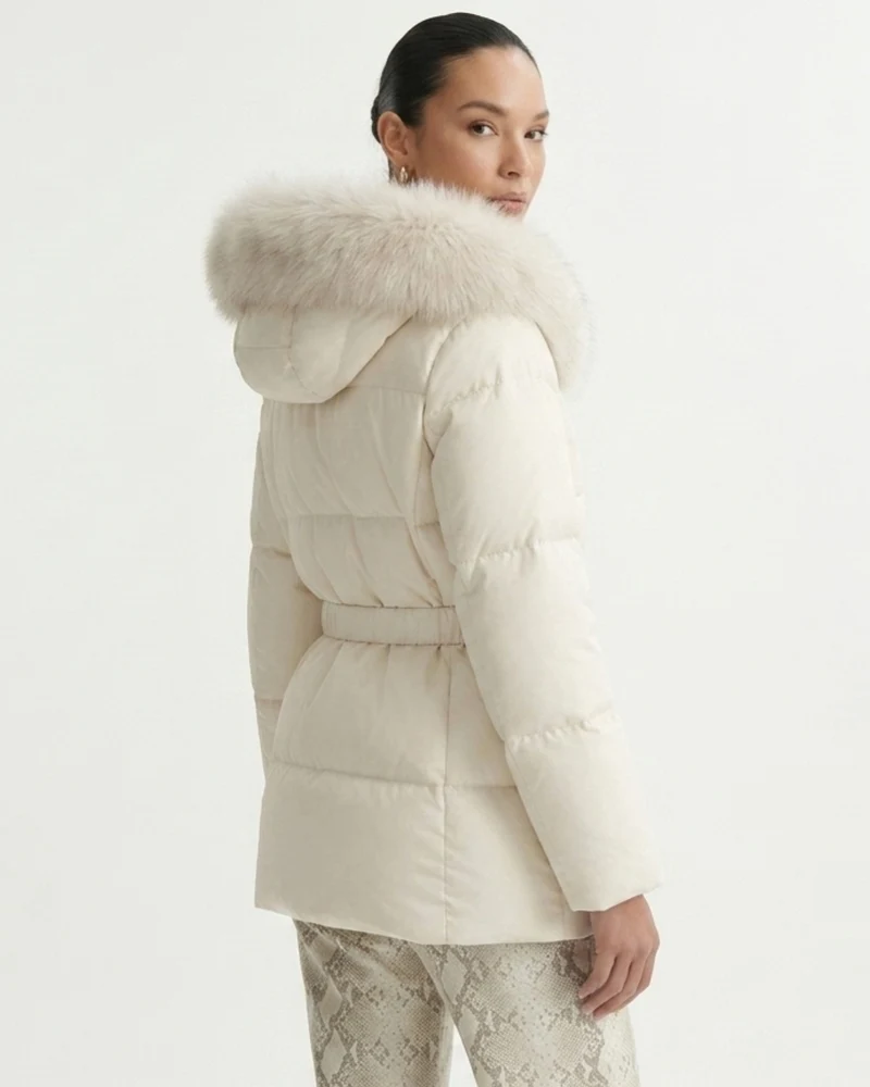Goose Down Coat Raccoon Fur Hood Trim Warm Parka