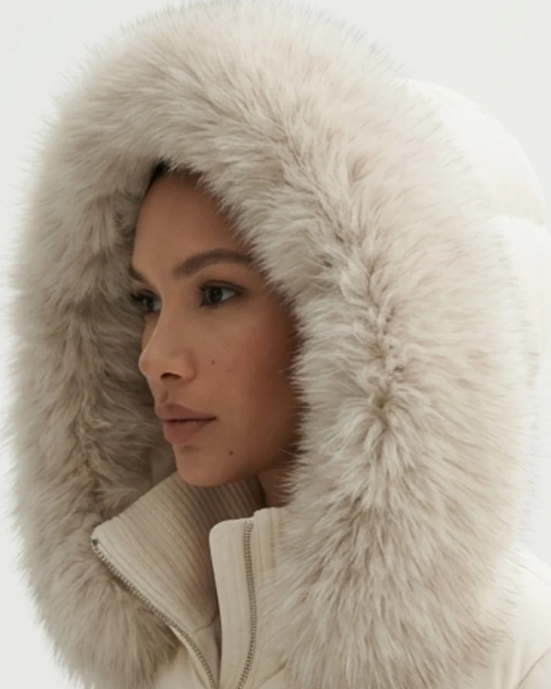 Goose Down Coat Raccoon Fur Hood Trim Warm Parka