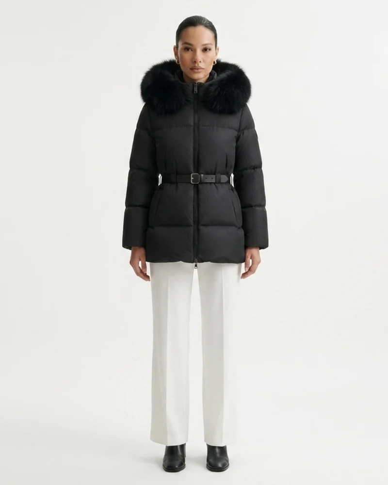 Goose Down Coat Raccoon Fur Hood Trim Warm Parka