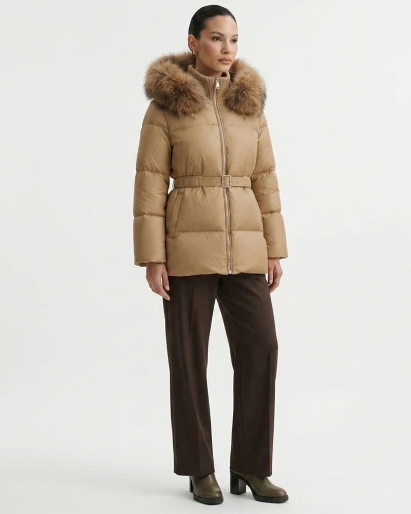 Goose Down Coat Raccoon Fur Hood Trim Warm Parka