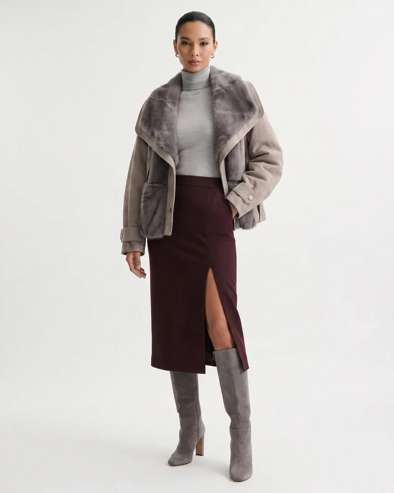 Goose Down Jacket Fur-Integrated Suede Short Coat