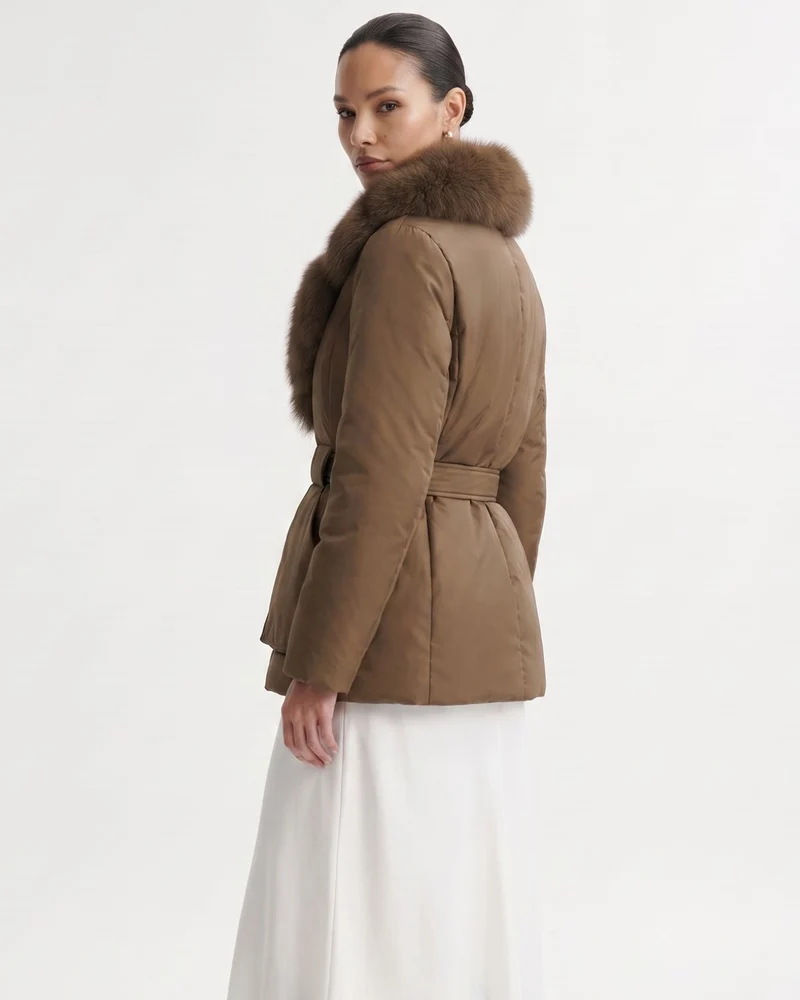 Genuine Fox Fur Collar Duck Down Padded Jacket