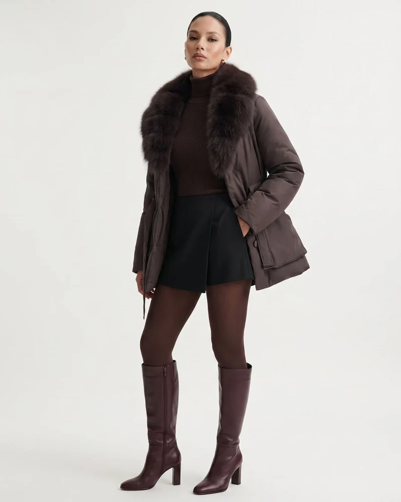 Genuine Fox Fur Collar Duck Down Padded Jacket