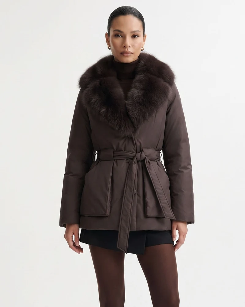 Genuine Fox Fur Collar Duck Down Padded Jacket