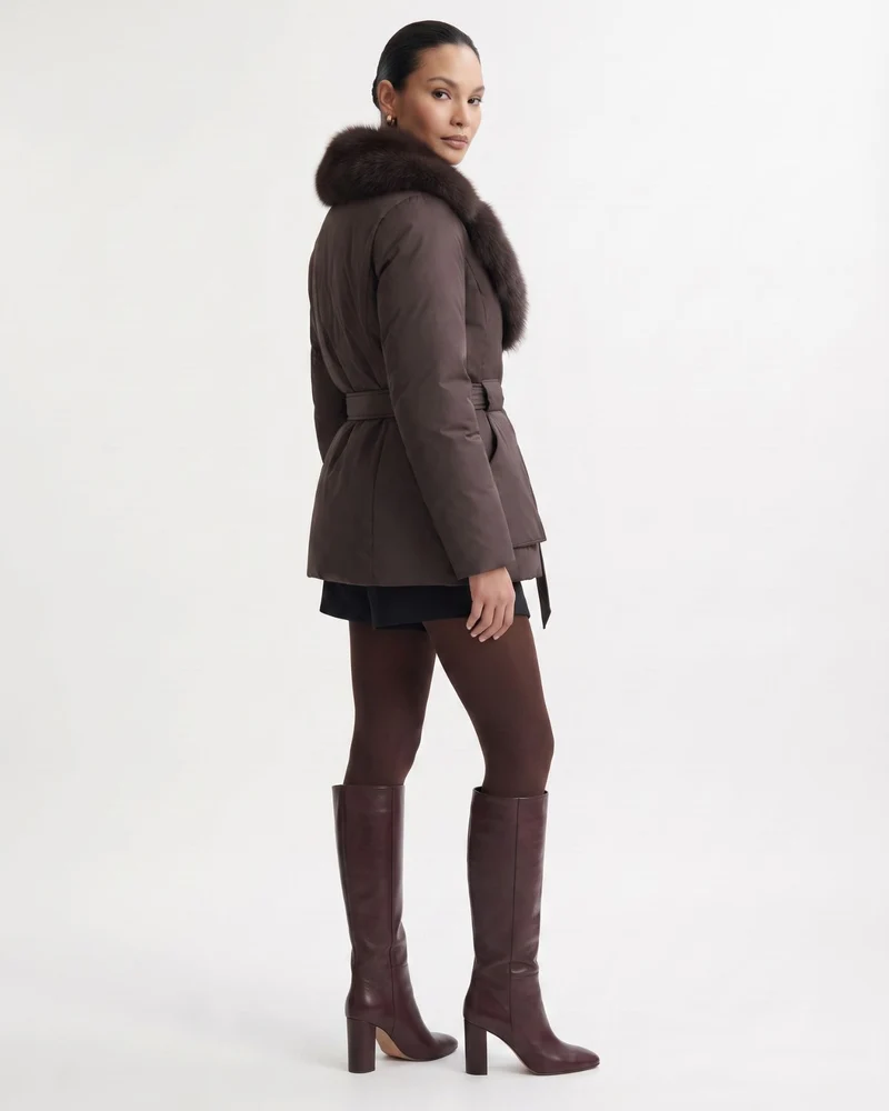 Genuine Fox Fur Collar Duck Down Padded Jacket