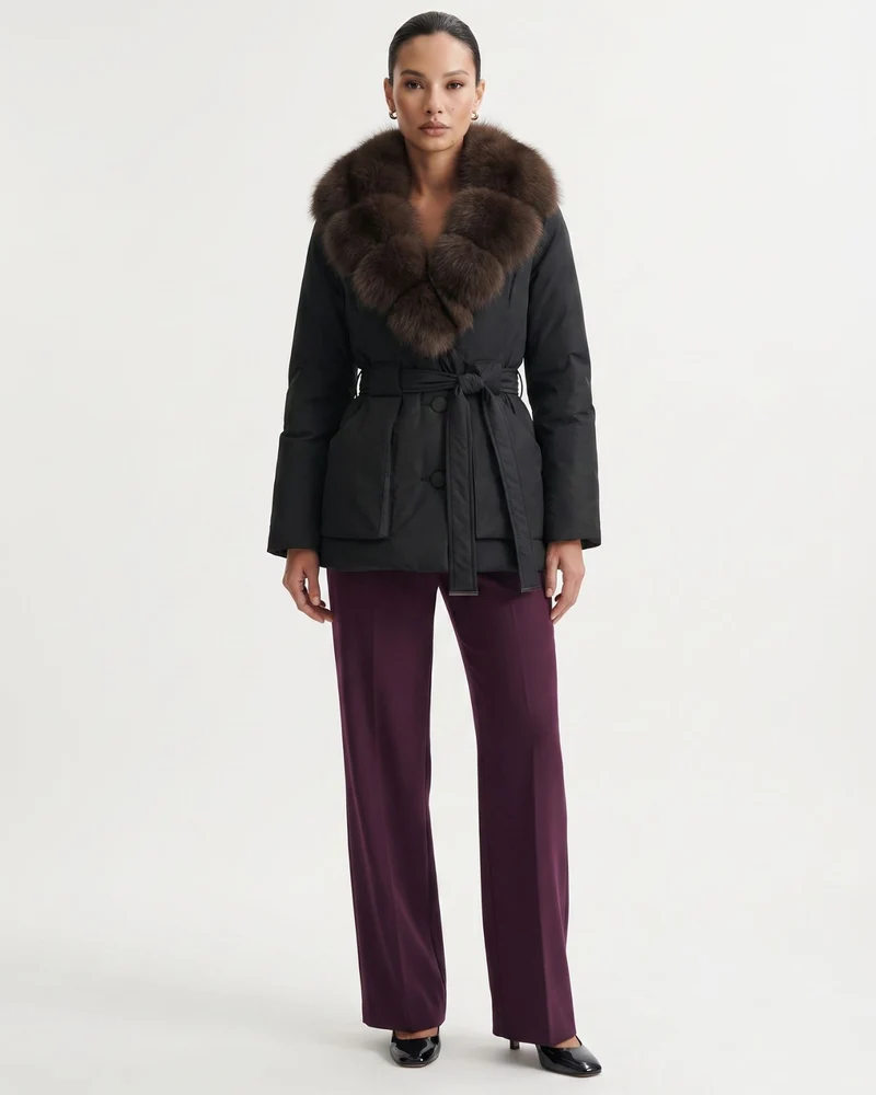 Genuine Fox Fur Collar Duck Down Padded Jacket