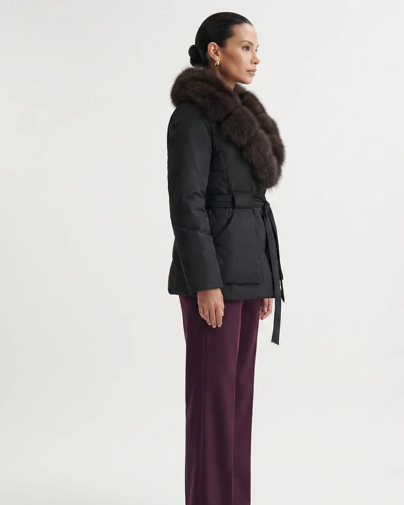 Genuine Fox Fur Collar Duck Down Padded Jacket