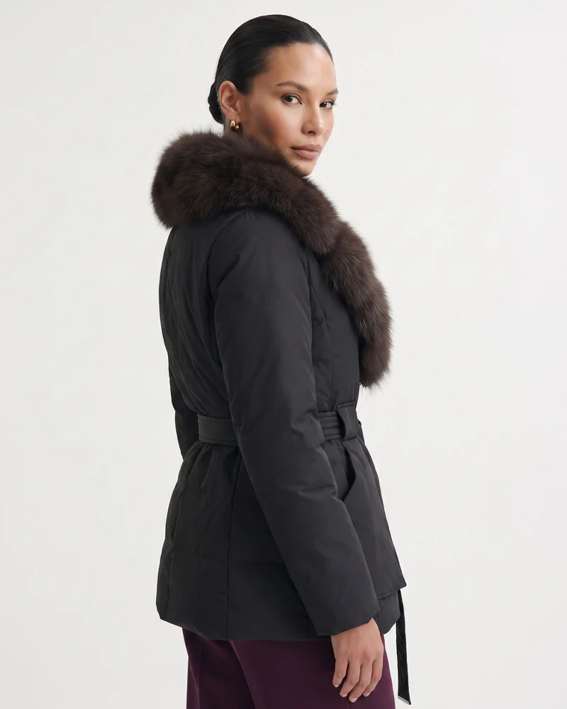 Genuine Fox Fur Collar Duck Down Padded Jacket