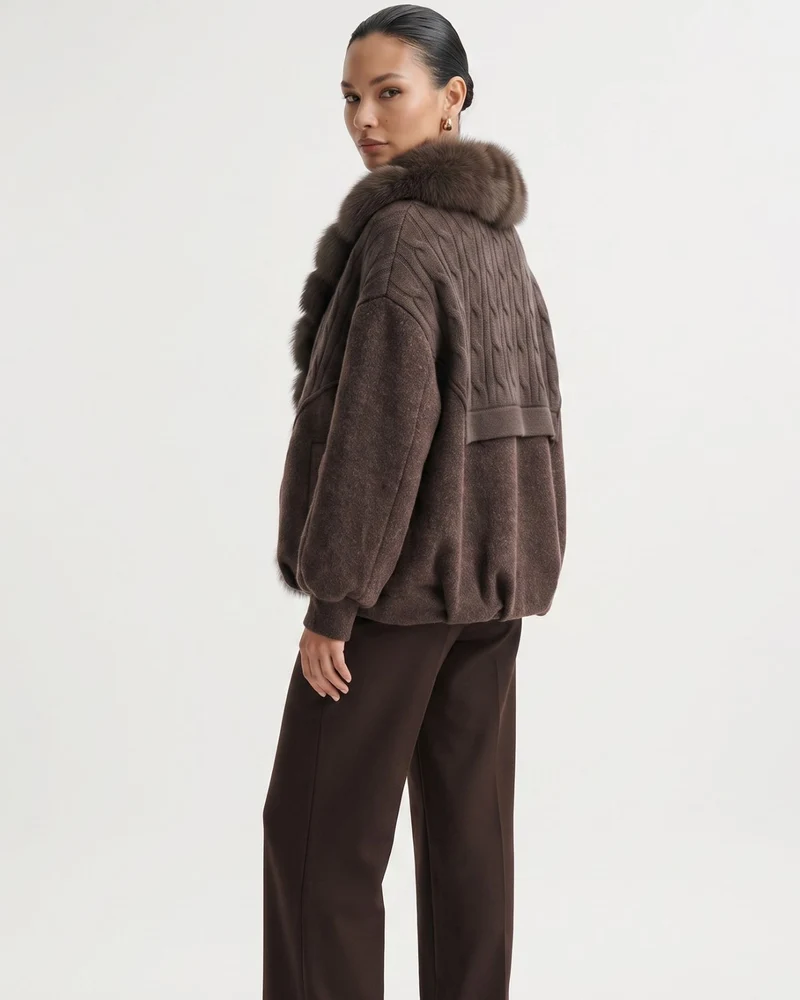 Woolen Knitted Natural Real Fox Fur Collar down Jacket