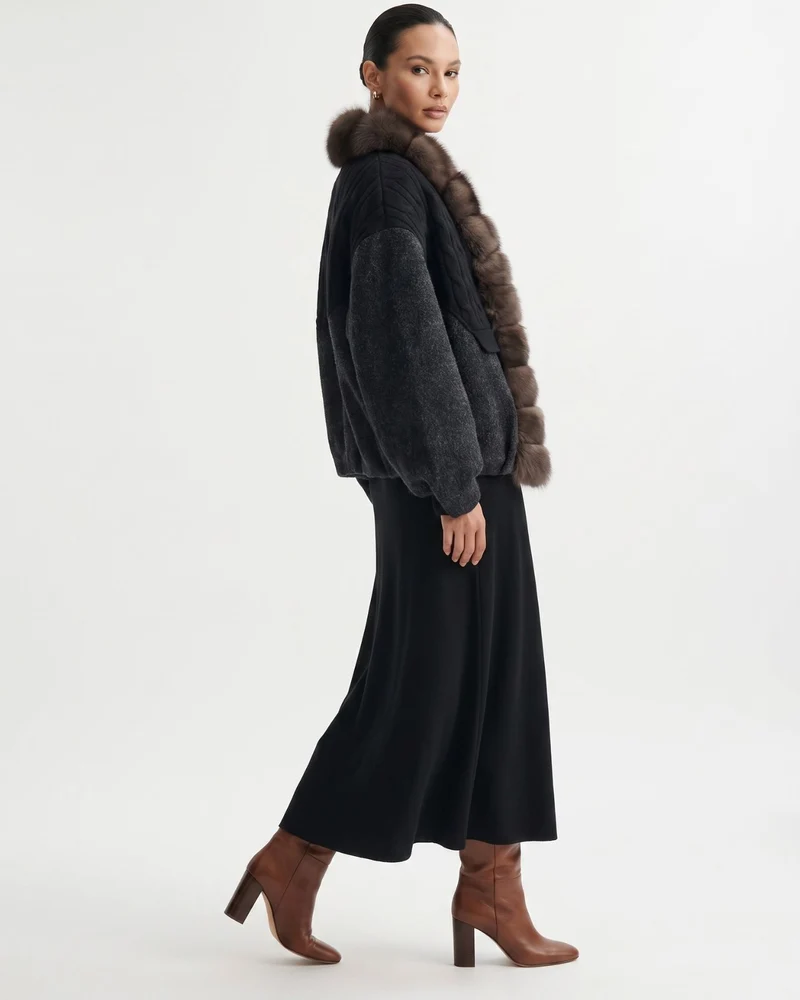 Woolen Knitted Natural Real Fox Fur Collar down Jacket