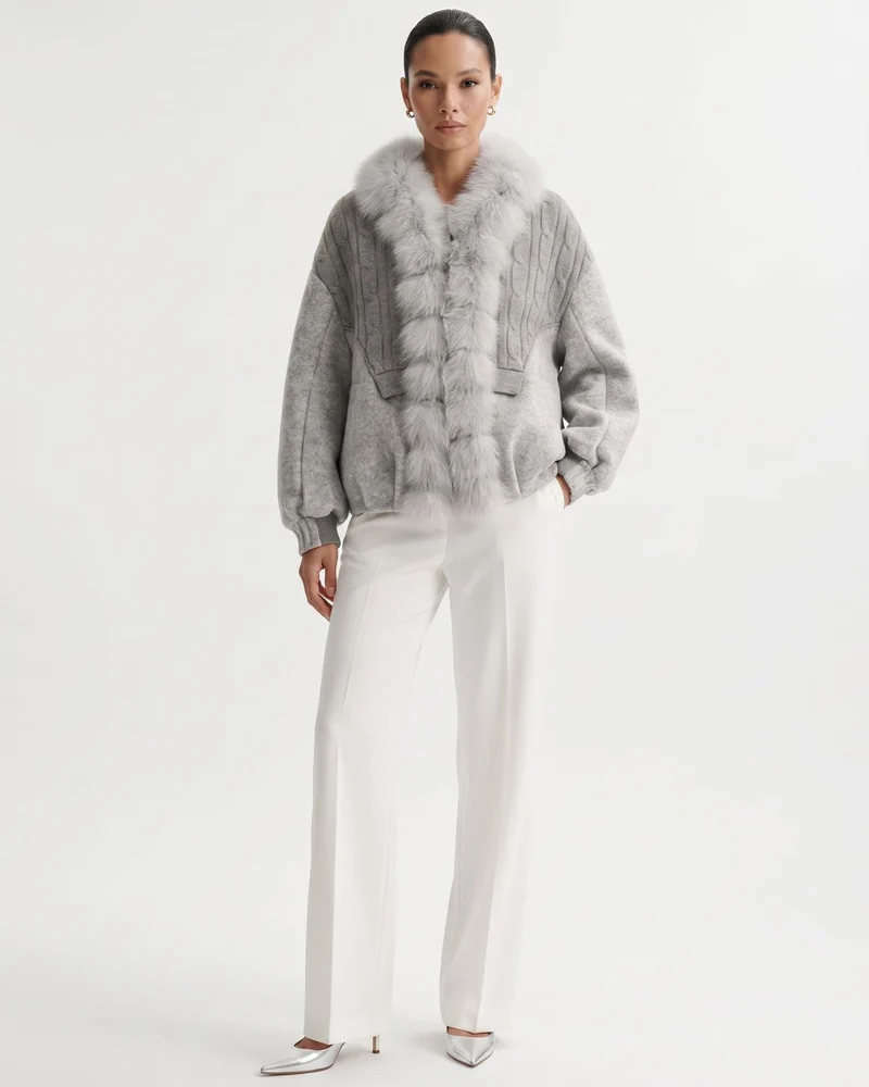 Woolen Knitted Natural Real Fox Fur Collar down Jacket