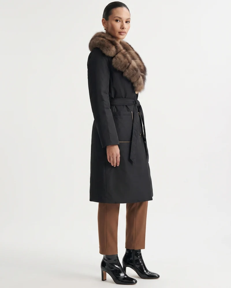 Long Down Jacket Fox Fur Collar Belted Thick Winter Coat