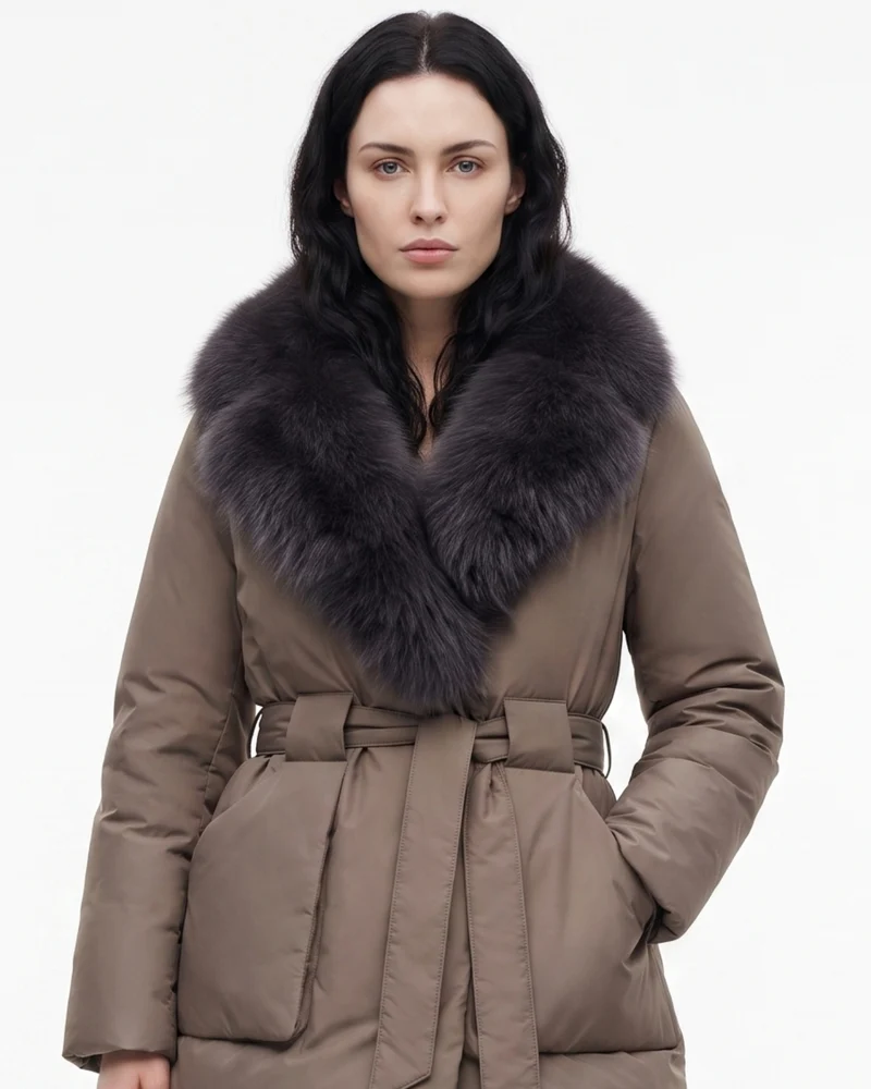 Sarah Real Fox Fur Fur Collar Thickened Warm Fur Coat