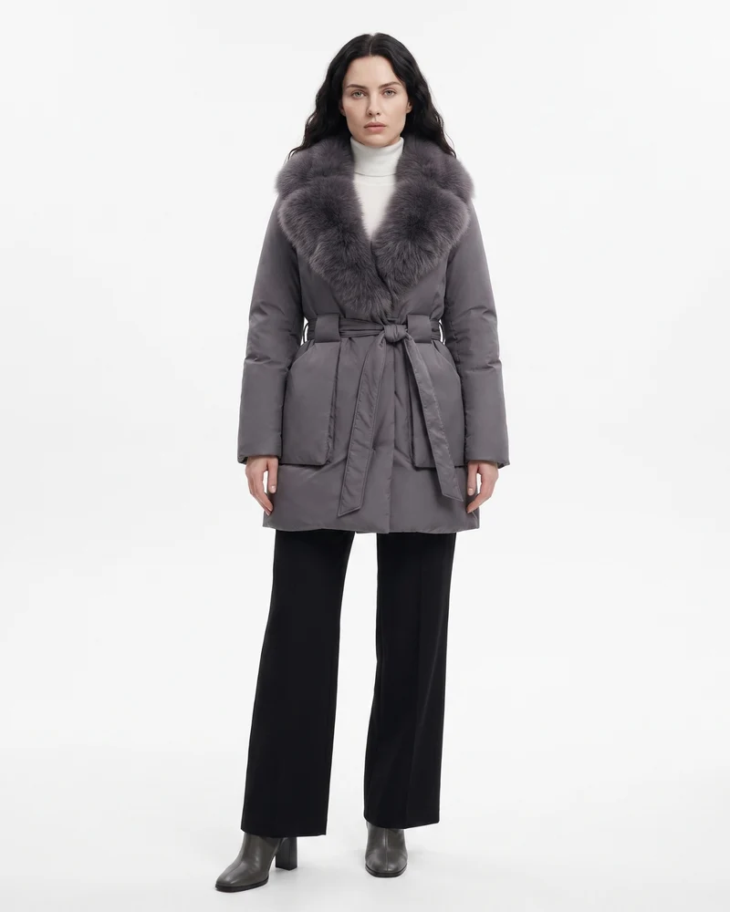 Sarah Real Fox Fur Fur Collar Thickened Warm Fur Coat