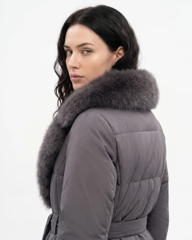 Sarah Real Fox Fur Fur Collar Thickened Warm Fur Coat
