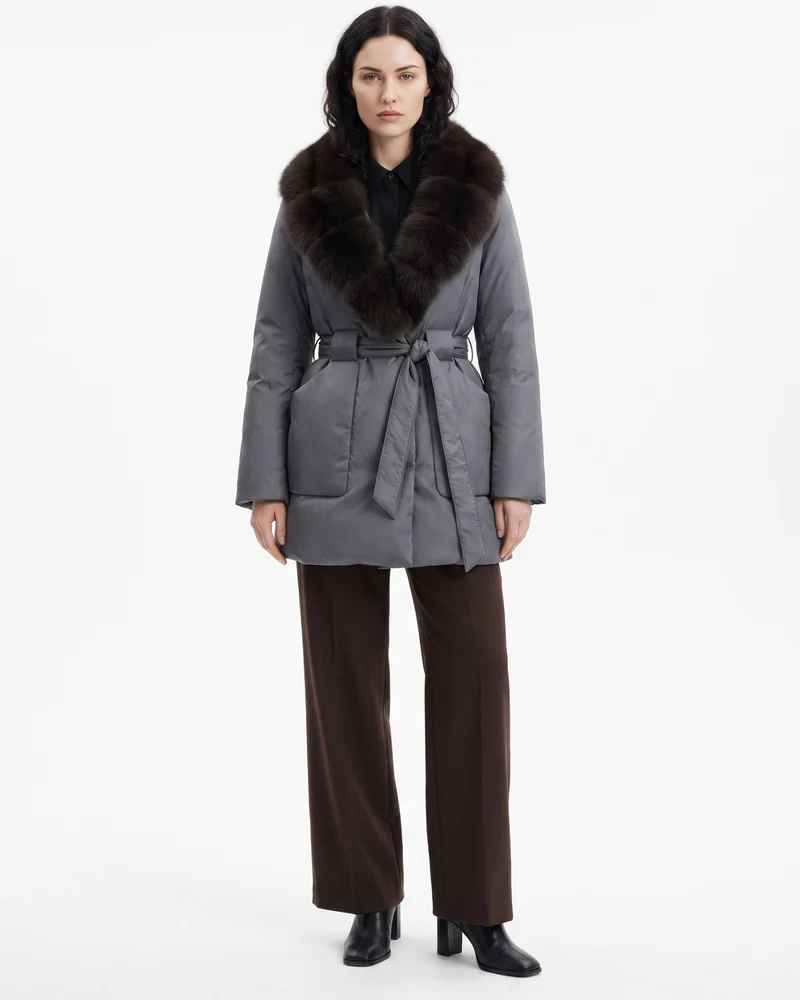 Sarah Real Fox Fur Fur Collar Thickened Warm Fur Coat