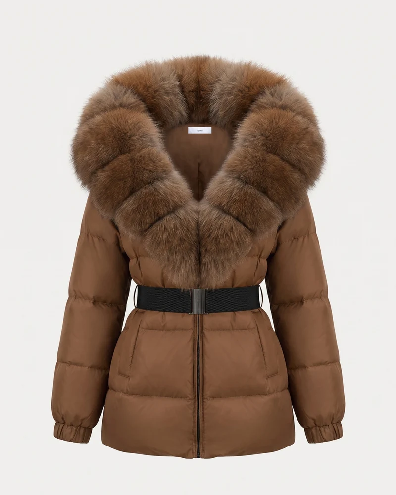 Duck Down Jacket with Fox Fur Trim