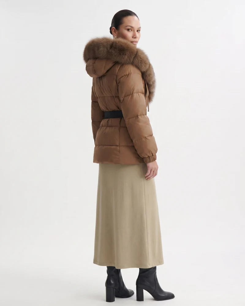 Duck Down Jacket with Fox Fur Trim