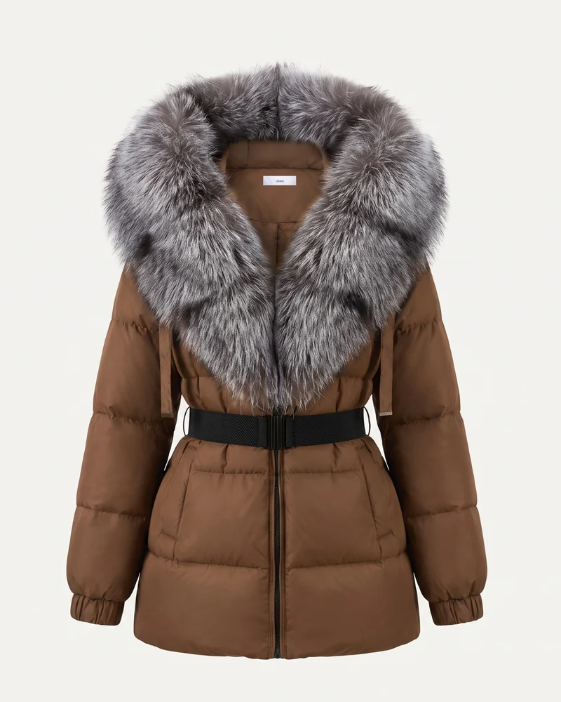 Duck Down Jacket with Fox Fur Trim