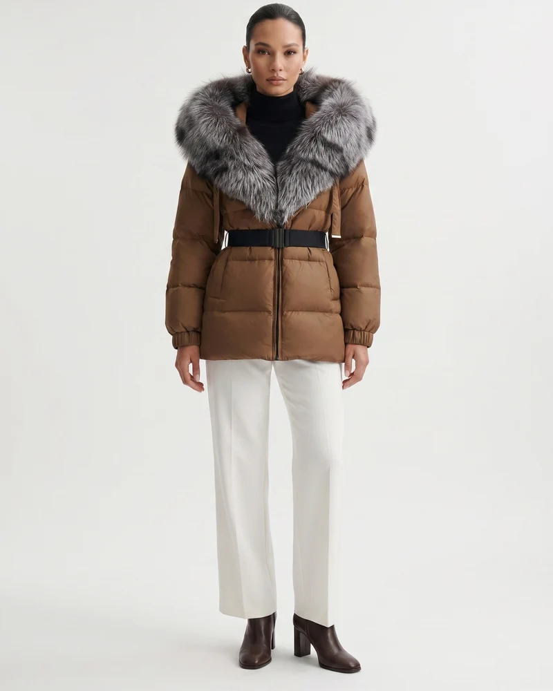 Duck Down Jacket with Fox Fur Trim