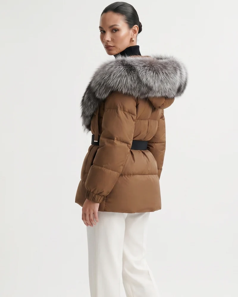 Duck Down Jacket with Fox Fur Trim