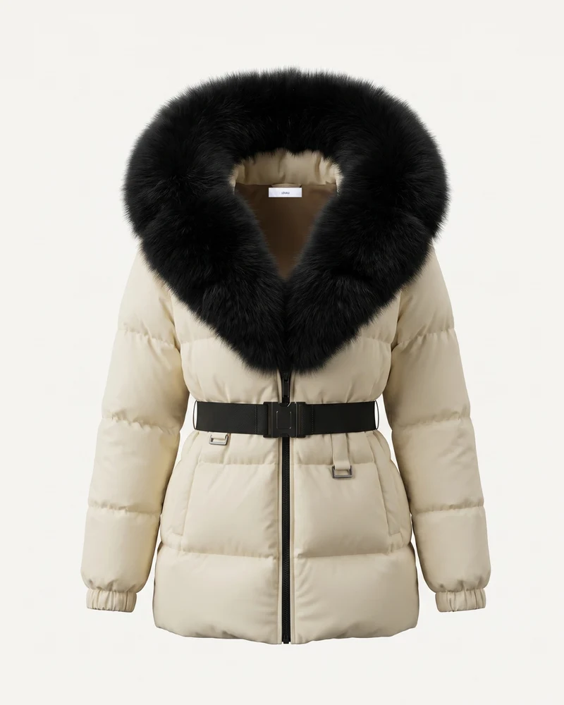 Duck Down Jacket with Fox Fur Trim