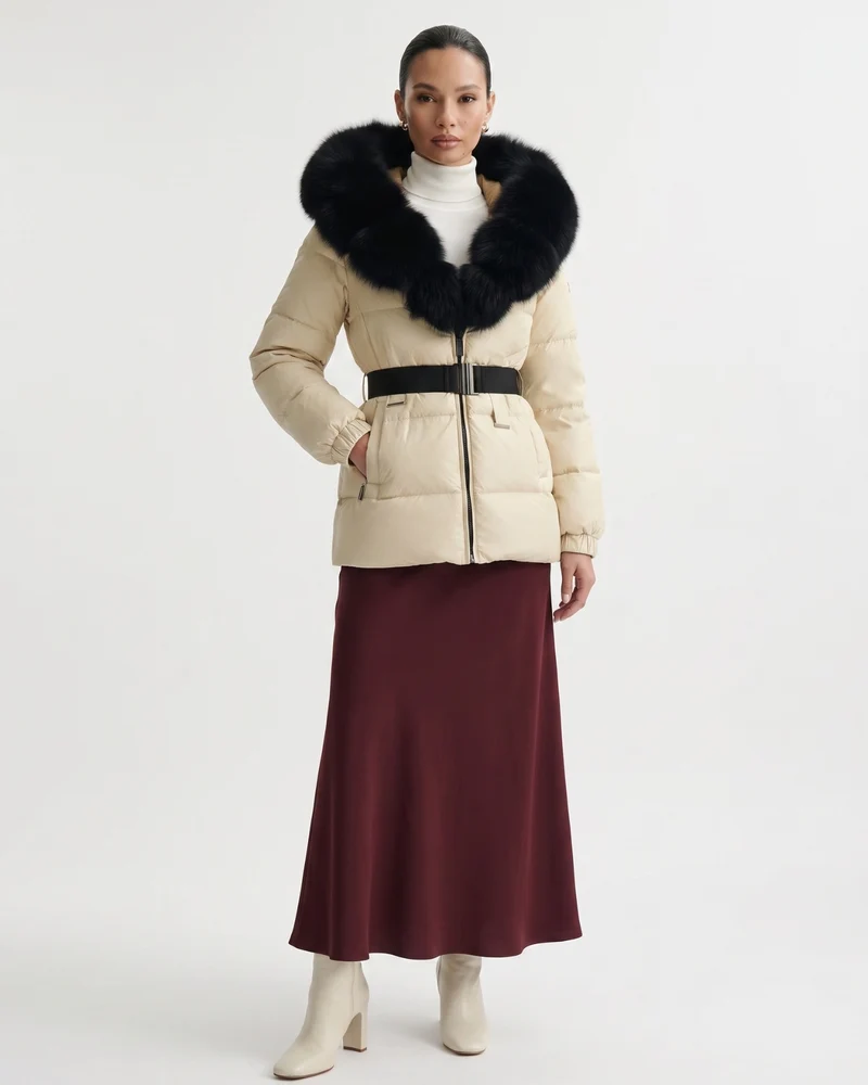 Duck Down Jacket with Fox Fur Trim
