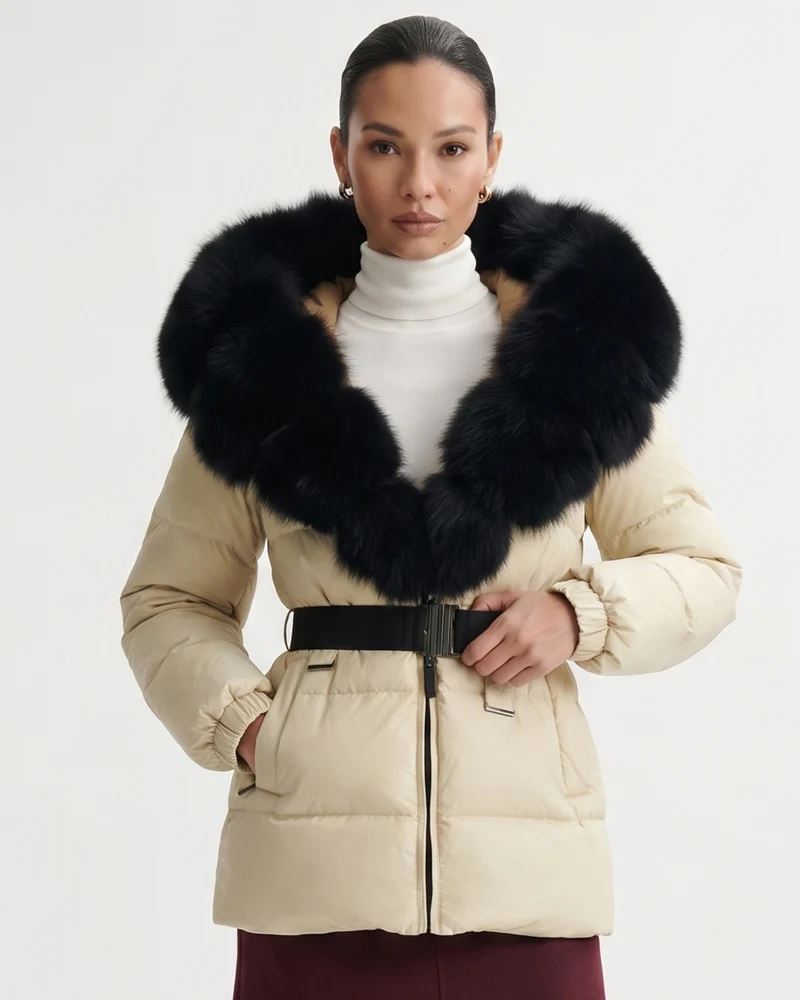 Duck Down Jacket with Fox Fur Trim