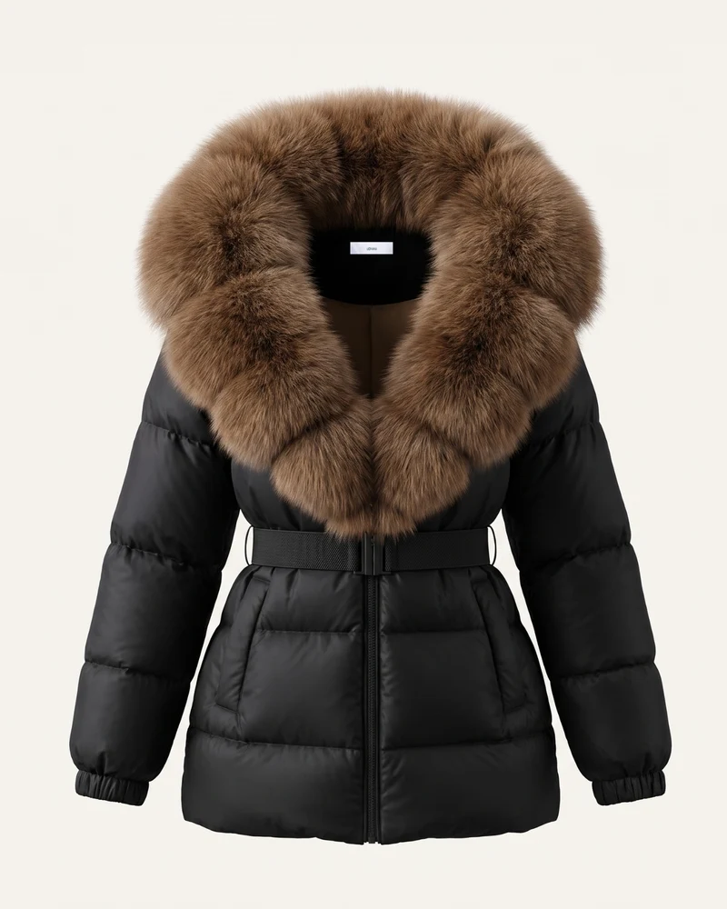 Duck Down Jacket with Fox Fur Trim