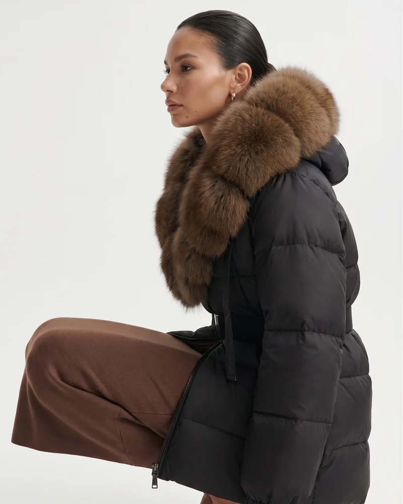 Duck Down Jacket with Fox Fur Trim