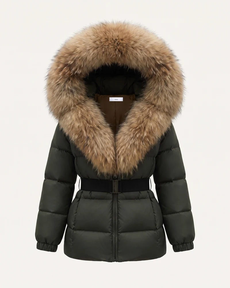 Duck Down Jacket with Fox Fur Trim