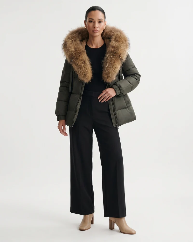 Duck Down Jacket with Fox Fur Trim