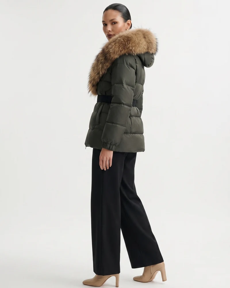 Duck Down Jacket with Fox Fur Trim
