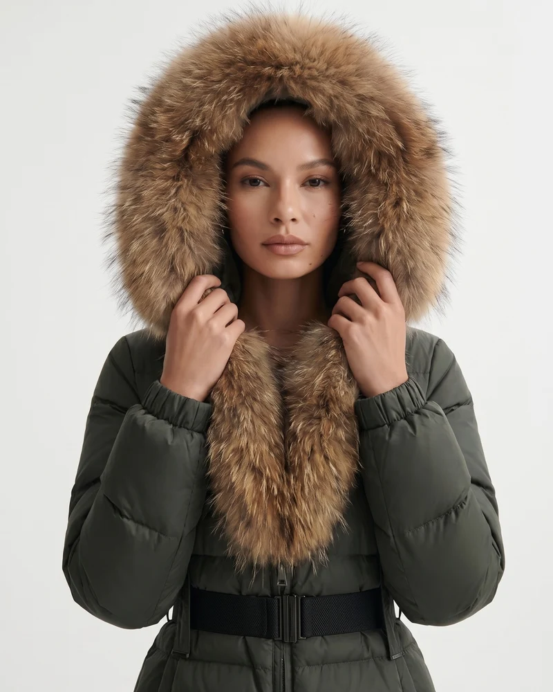 Duck Down Jacket with Fox Fur Trim