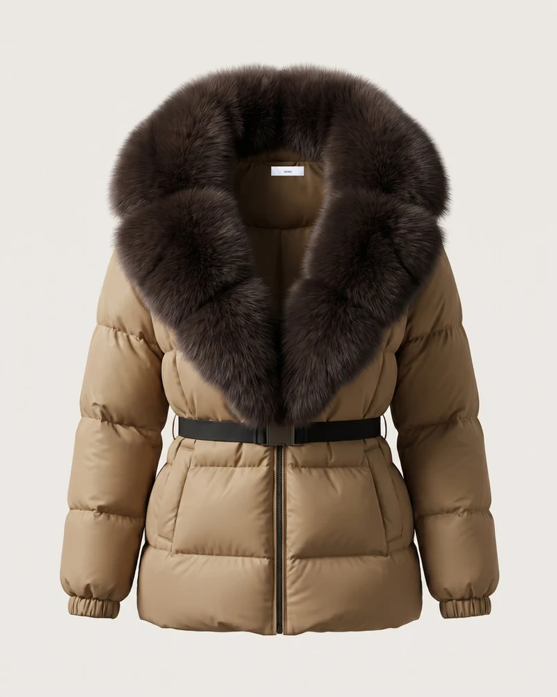 Duck Down Jacket with Fox Fur Trim