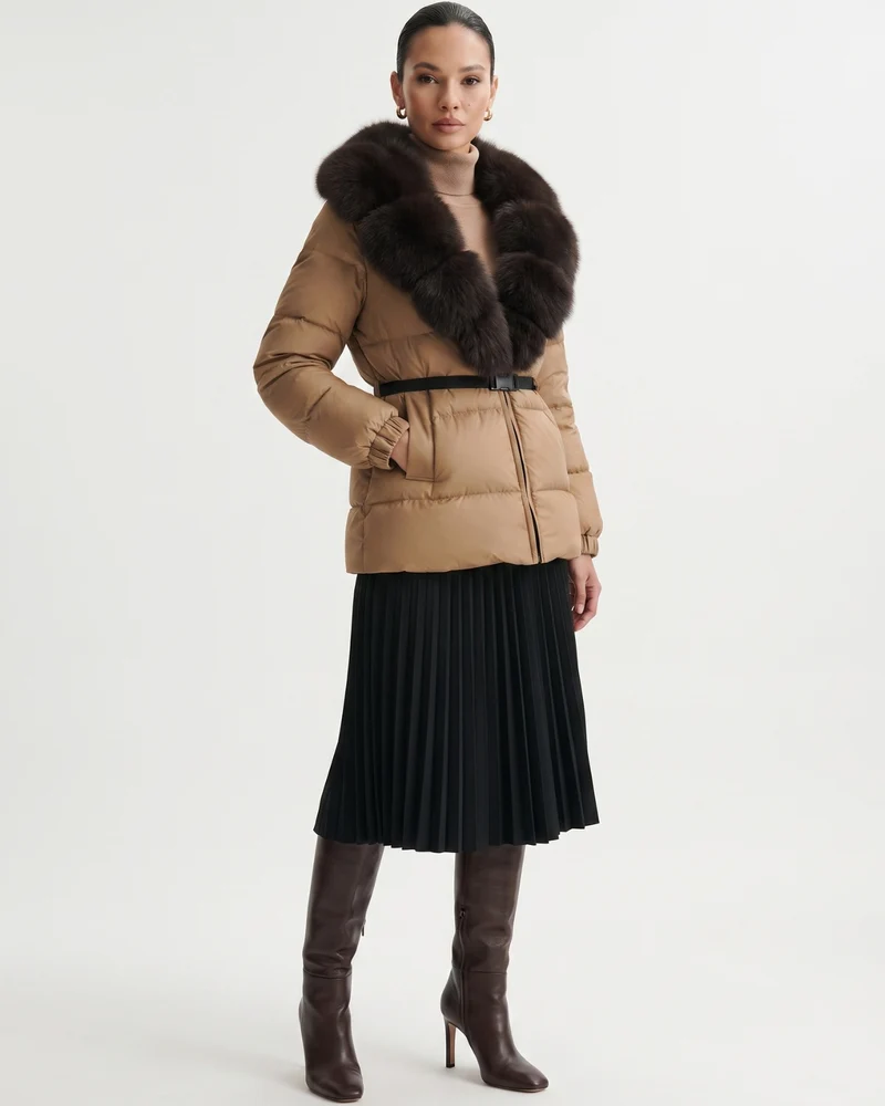 Duck Down Jacket with Fox Fur Trim