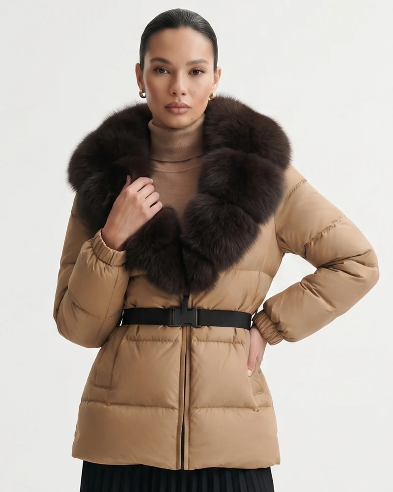 Duck Down Jacket with Fox Fur Trim
