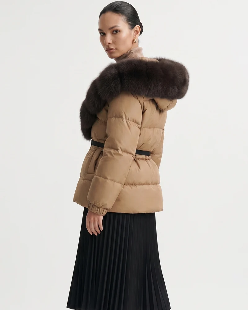 Duck Down Jacket with Fox Fur Trim