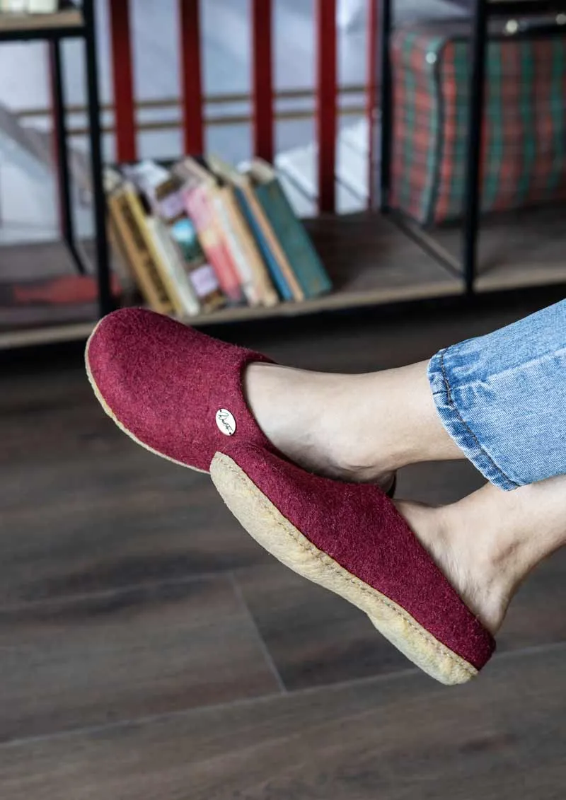 Filzpantoffeln mit Einlagen & Gummisohle Classic, dunkelrot