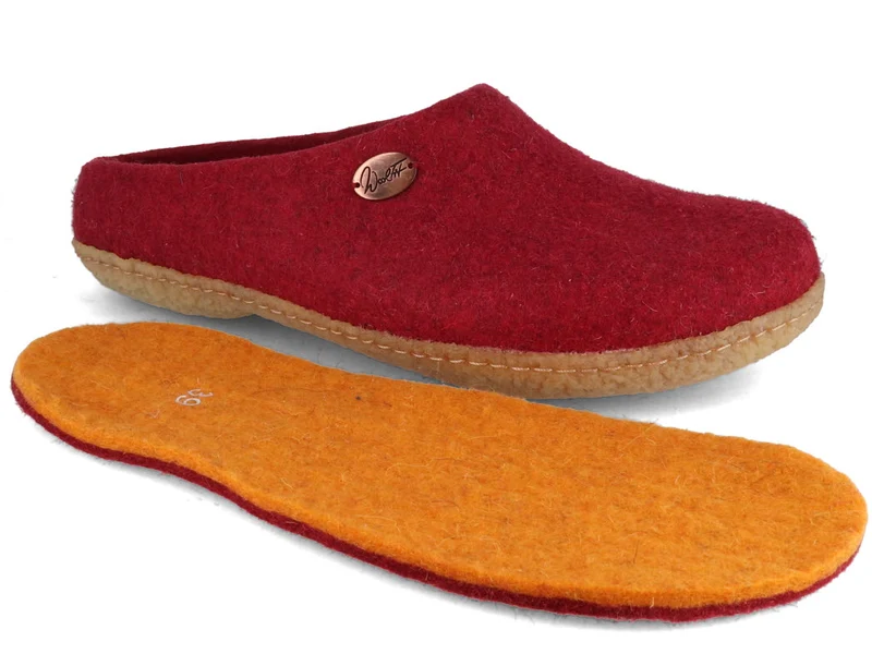 Filzpantoffeln mit Einlagen & Gummisohle Classic, dunkelrot