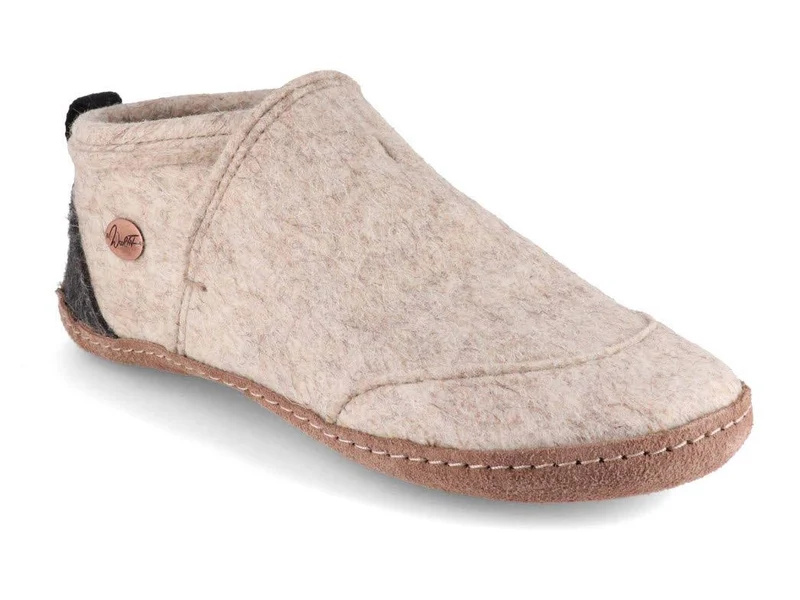 Taiga – hoher Filzhausschuh aus Wolle mit Ledersohle, beige