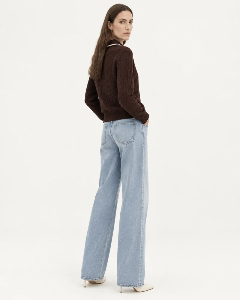 Collared Cable Knit Cashmere Sweater Polo