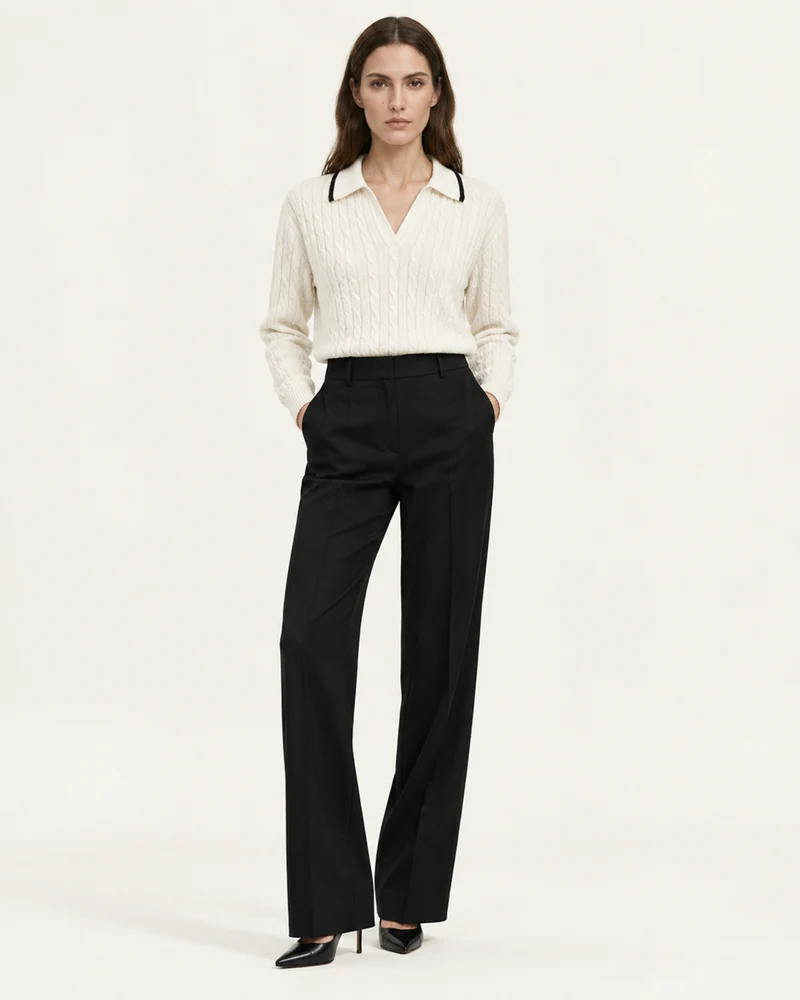 Collared Cable Knit Cashmere Sweater Polo