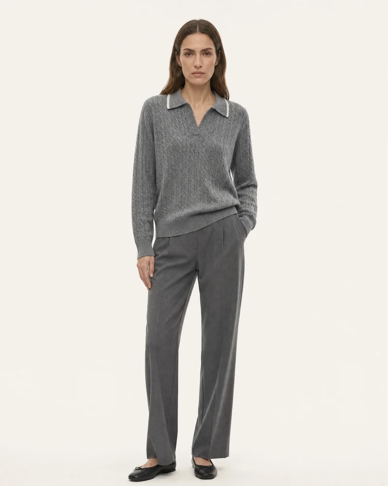 Collared Cable Knit Cashmere Sweater Polo