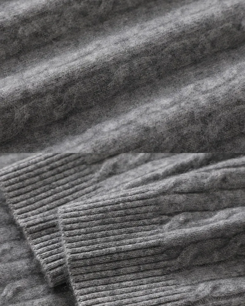 Collared Cable Knit Cashmere Sweater Polo