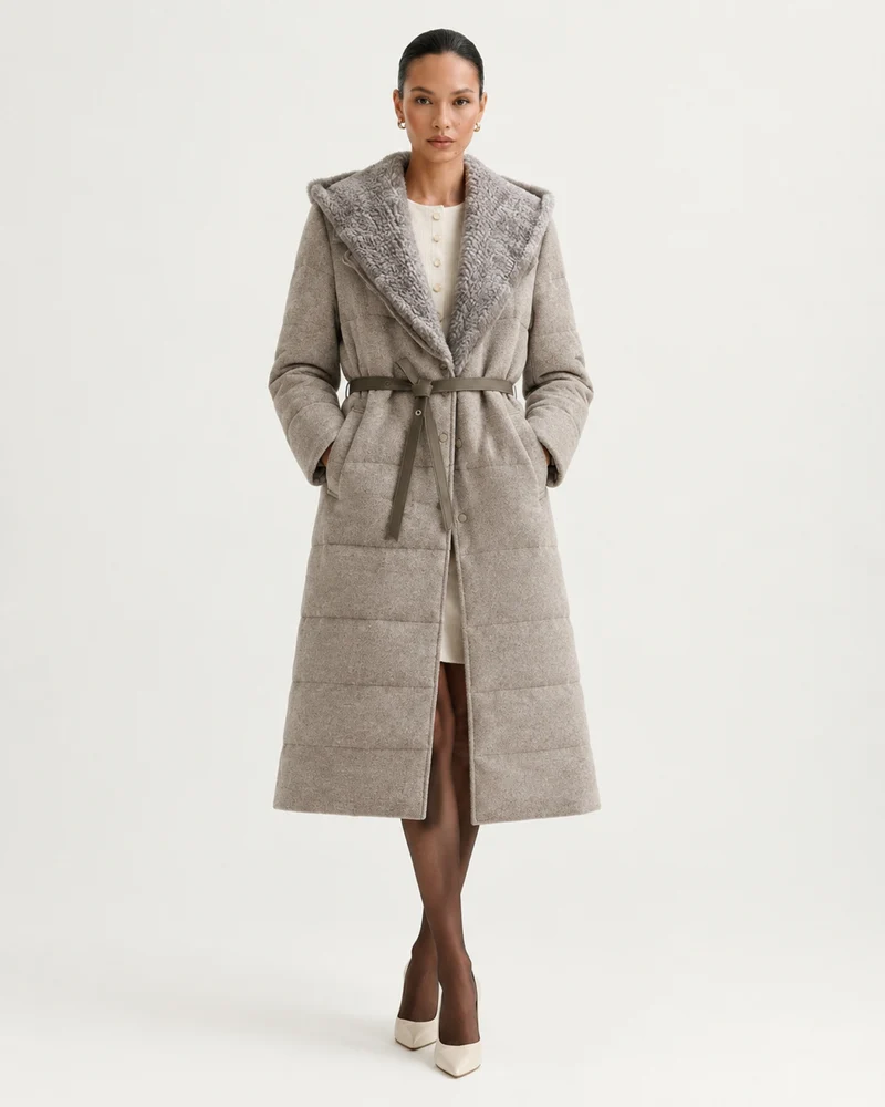 Mid-Length Goose Down Jacket with Mink Hood